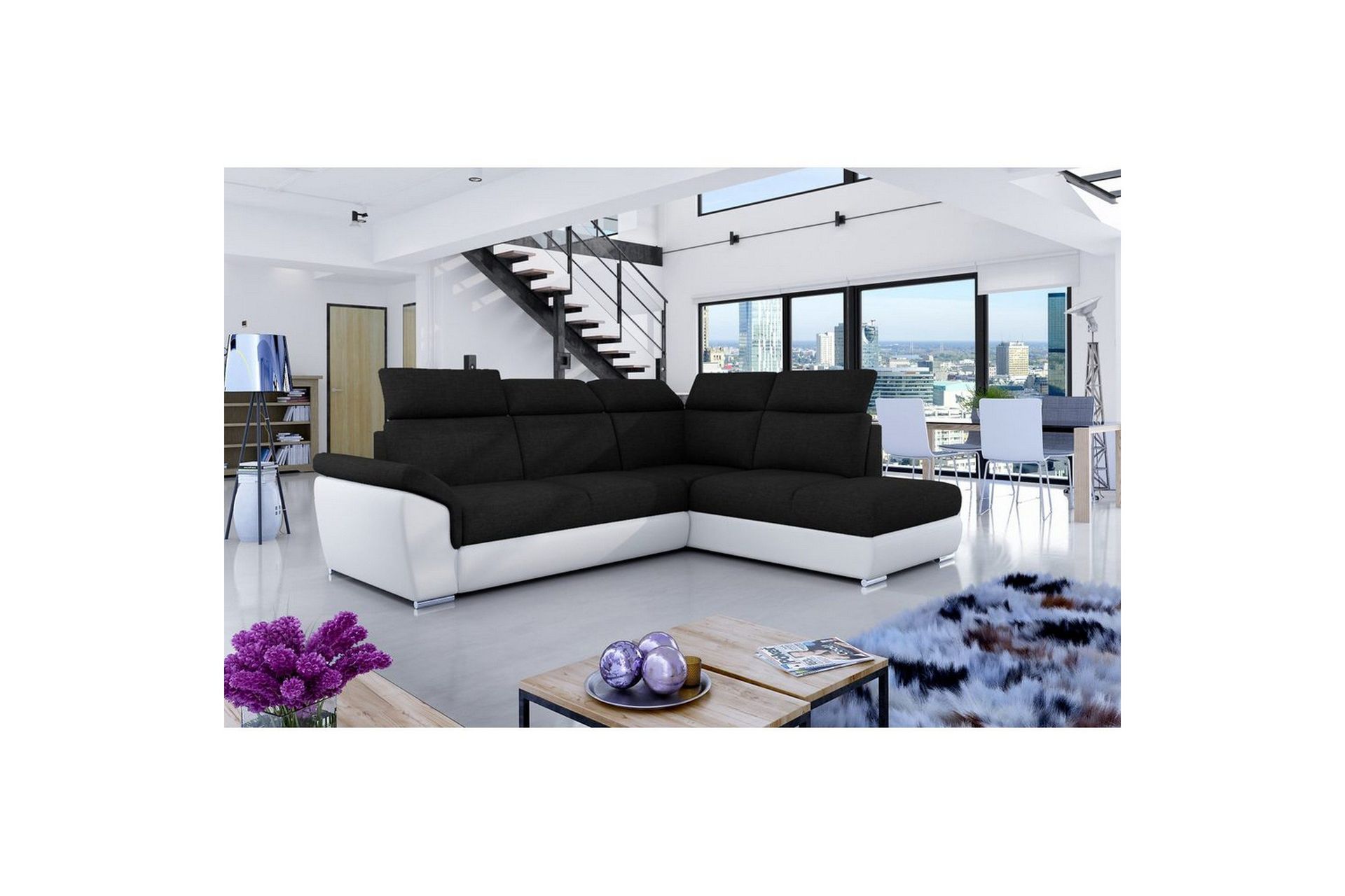 Seksjon Eltap Loreto 260x210x102 cm - Sawana 14, Soft 17, Svart, Hvit, Høyre
