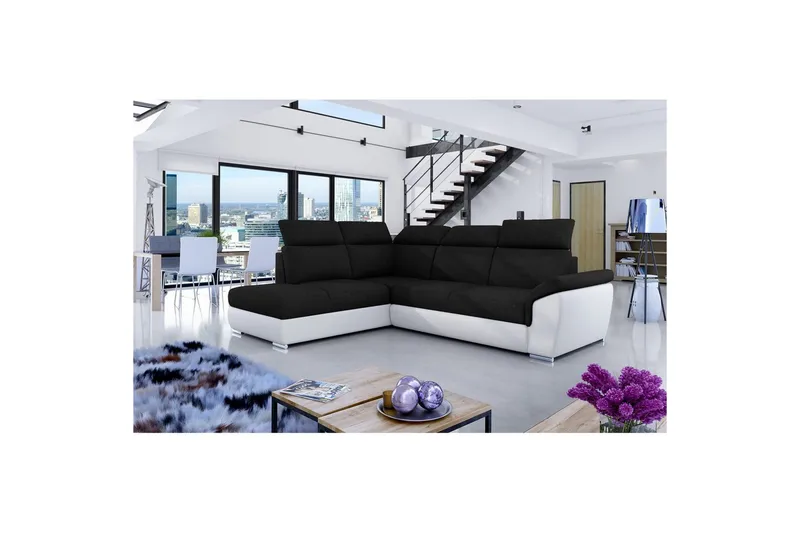 Seksjon Eltap Loreto 260x210x102 cm, Sawana 14, Soft 17, Svart, Hvit, Venstre