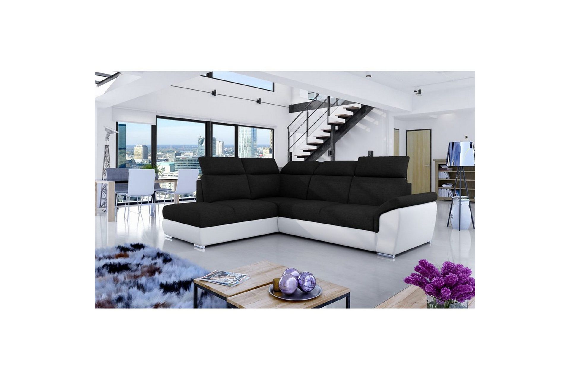 Seksjon Eltap Loreto 260x210x102 cm - Sawana 14, Soft 17, Svart, Hvit, Venstre