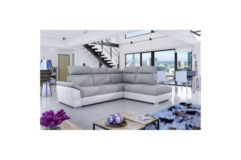Seksjon Eltap Loreto 260x210x102 cm - Sawana 21, Myk 17, Grå, Hvit, Høyre - Møbler - Sofaer - Sovesofaer