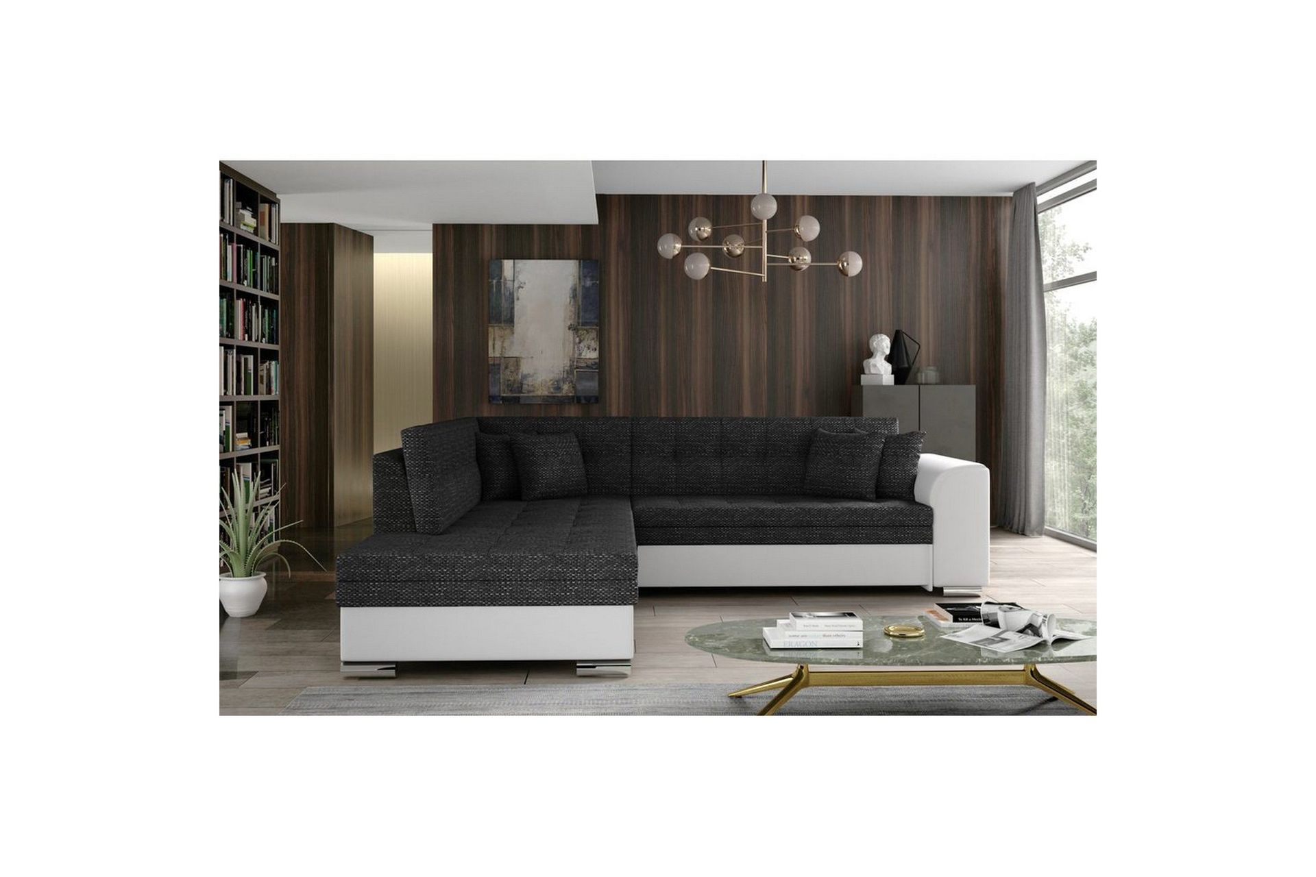 Seksjonssofa Eltap Pieretta 260x207x78 cm - Berlin 02, Myk 17, Sort, Hvit, Venstre
