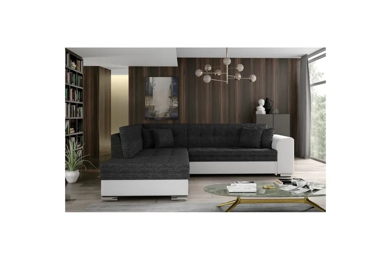 Seksjonssofa Eltap Pieretta 260x207x78 cm - Berlin 02, Myk 17, Sort, Hvit, Venstre - Møbler - Sofaer - Sovesofaer