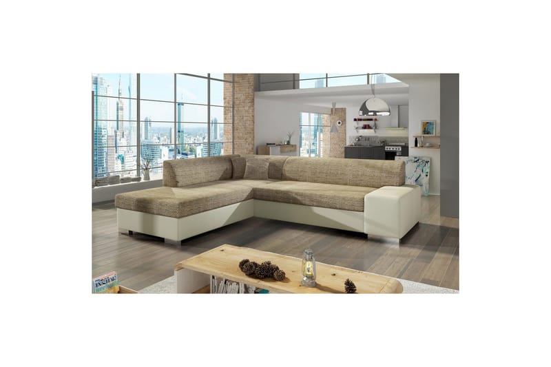Seksjonssofa Eltap Porto 278x217x74 cm - Berlin 03, Myk 33, Beige, Venstre - Møbler - Sofaer - Sovesofaer