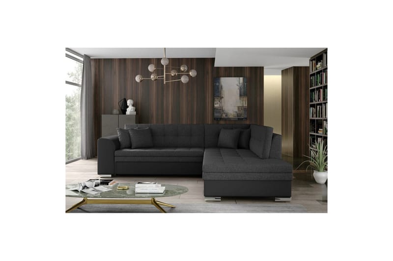 Seksjonssofa Eltap Pieretta 260x207x78 cm - Inari 96, Soft 11, Mørk grå, Svart, Høyre - Møbler - Sofaer - Sovesofaer