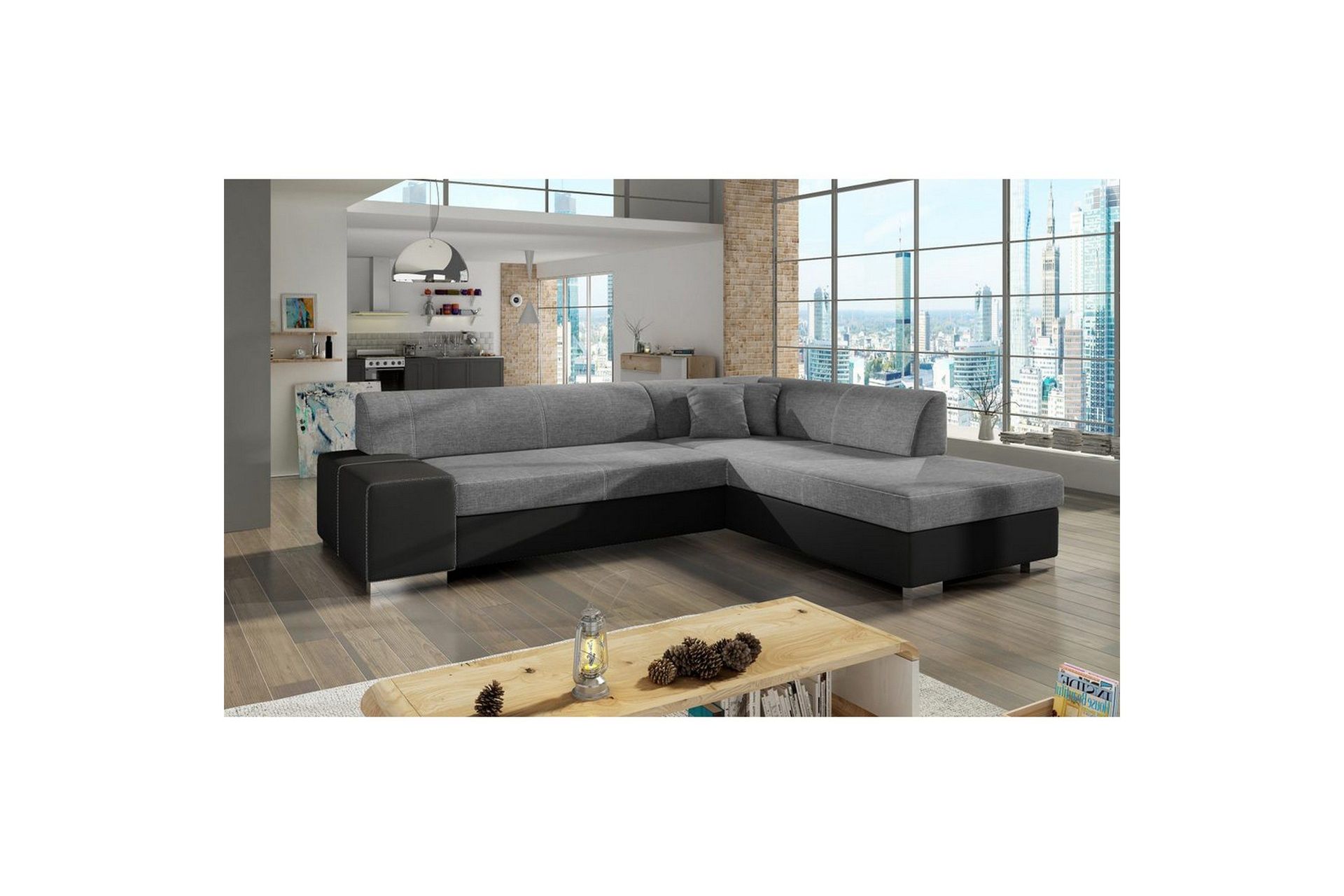 Seksjonssofa Eltap Porto 278x217x74 cm - Sawana 21, Soft 11, Grå, Svart, Høyre