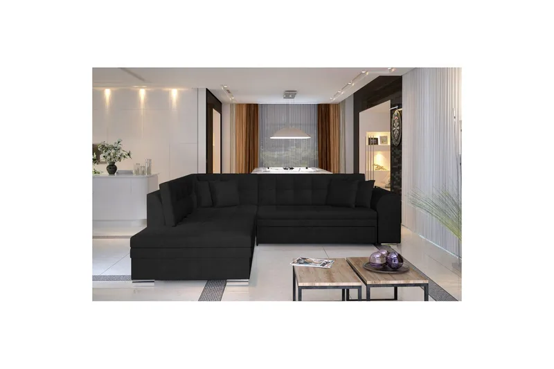 Seksjonssofa Eltap Pieretta 260x207x78 cm - Kronos 07, Svart, Venstre - Møbler - Sofaer - Sovesofaer