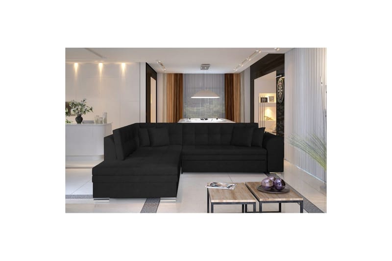 Seksjonssofa Eltap Pieretta 260x207x78 cm - Kronos 07, Svart, Venstre - Møbler - Sofaer - Sovesofaer