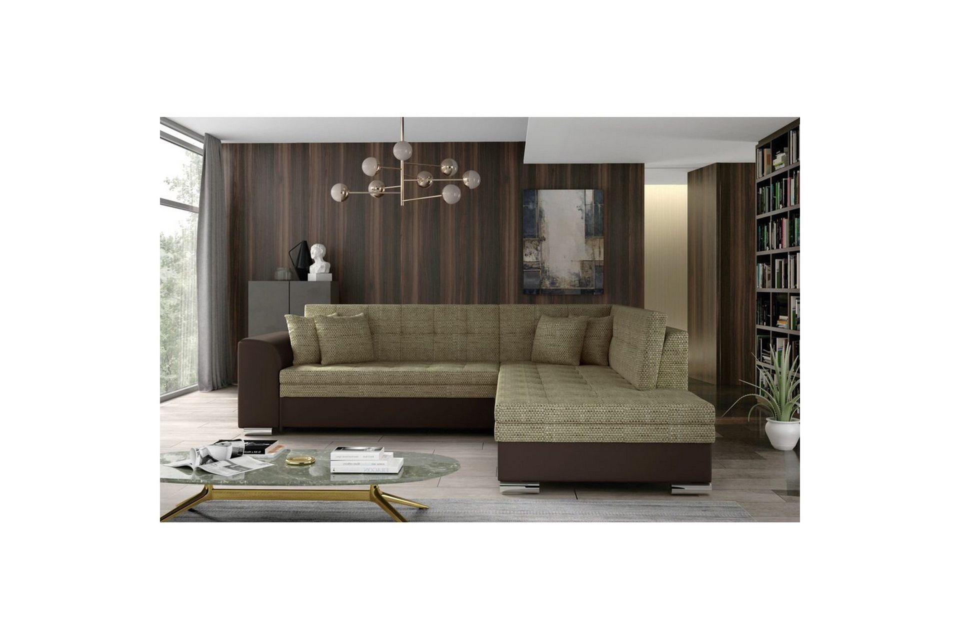 Seksjonssofa Eltap Pieretta 260x207x78 cm - Berlin 03, Myk 66, Beige, Mørk Brun, Høyre