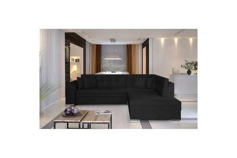 Seksjonssofa Eltap Pieretta 260x207x78 cm - Kronos 07, Svart, Høyre - Møbler - Sofaer - Sovesofaer