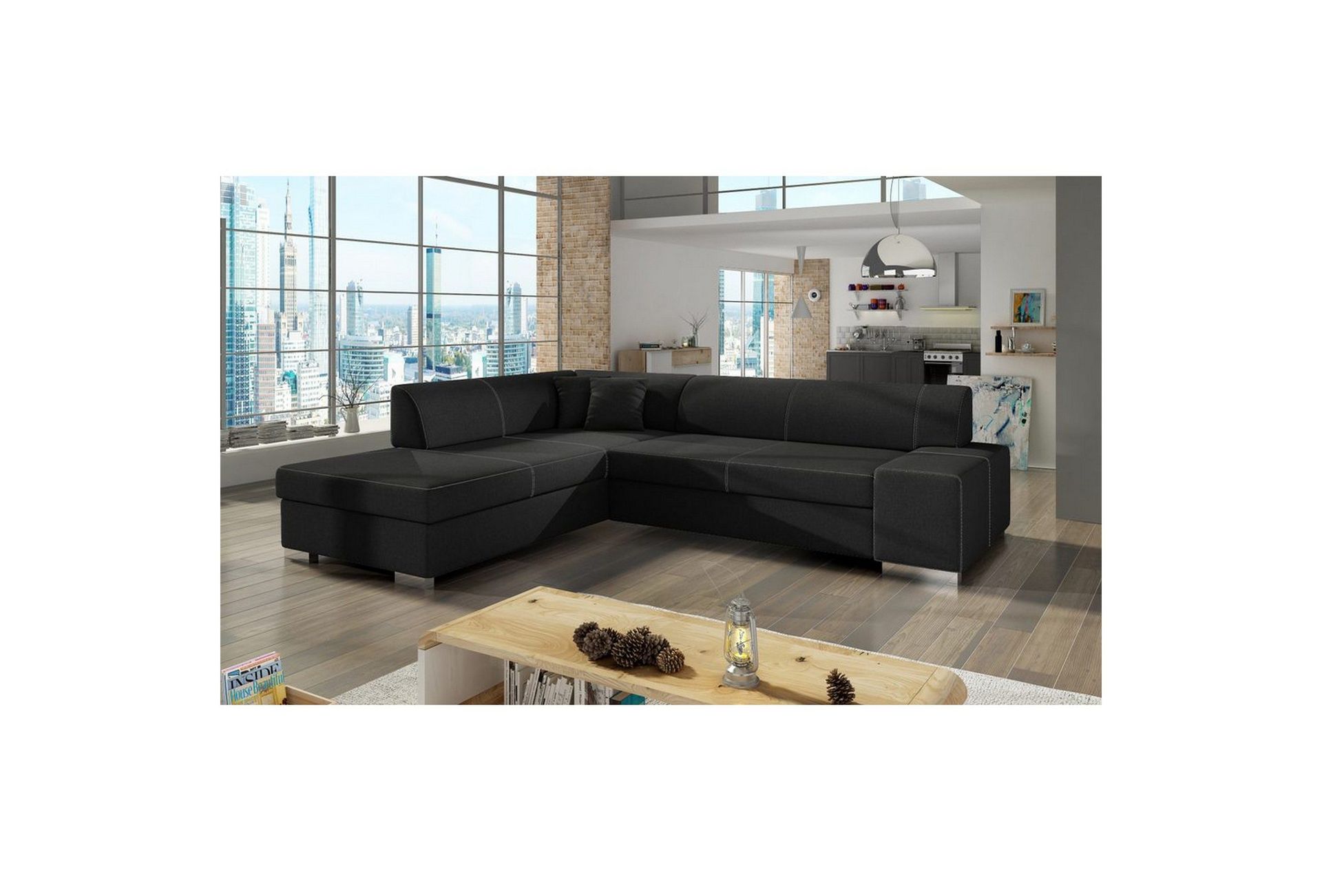 Seksjonssofa Eltap Porto 278x217x74 cm - Sawana 14, Svart, Venstre