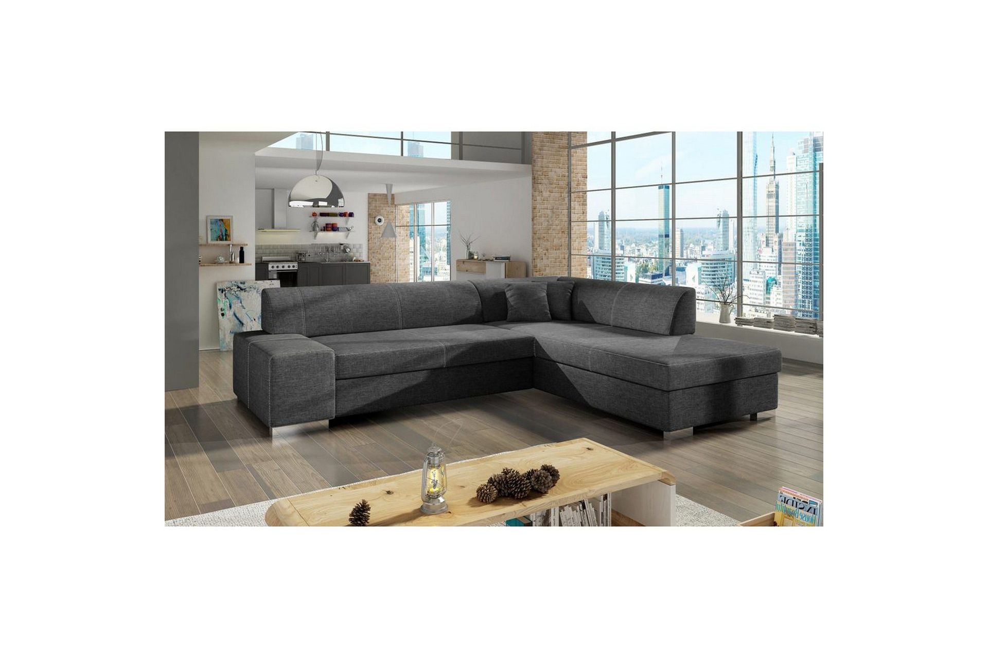 Seksjonssofa Eltap Porto 278x217x74 cm - Sawana 05, Grå, Høyre