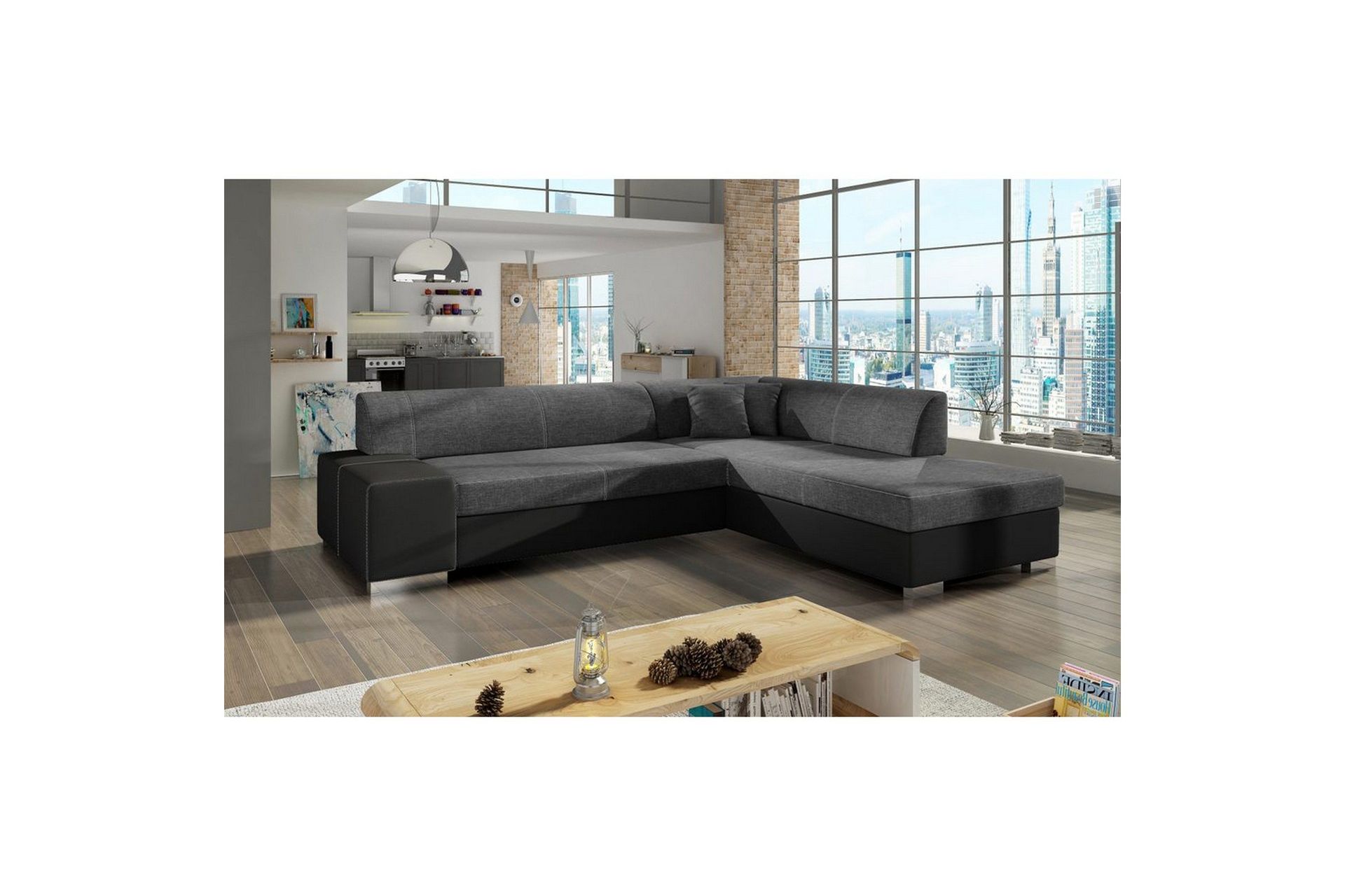 Seksjonssofa Eltap Porto 278x217x74 cm - Sawana 05, Soft 11, Grå, Svart, Høyre