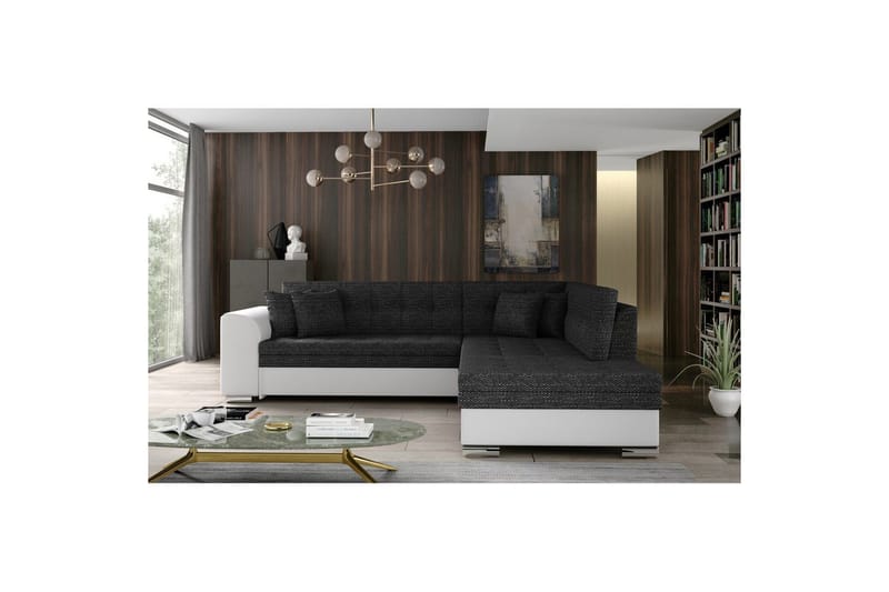 Seksjonssofa Eltap Pieretta 260x207x78 cm - Berlin 02, Myk 17, Sort, Hvit, Høyre - Møbler - Sofaer - Sovesofaer