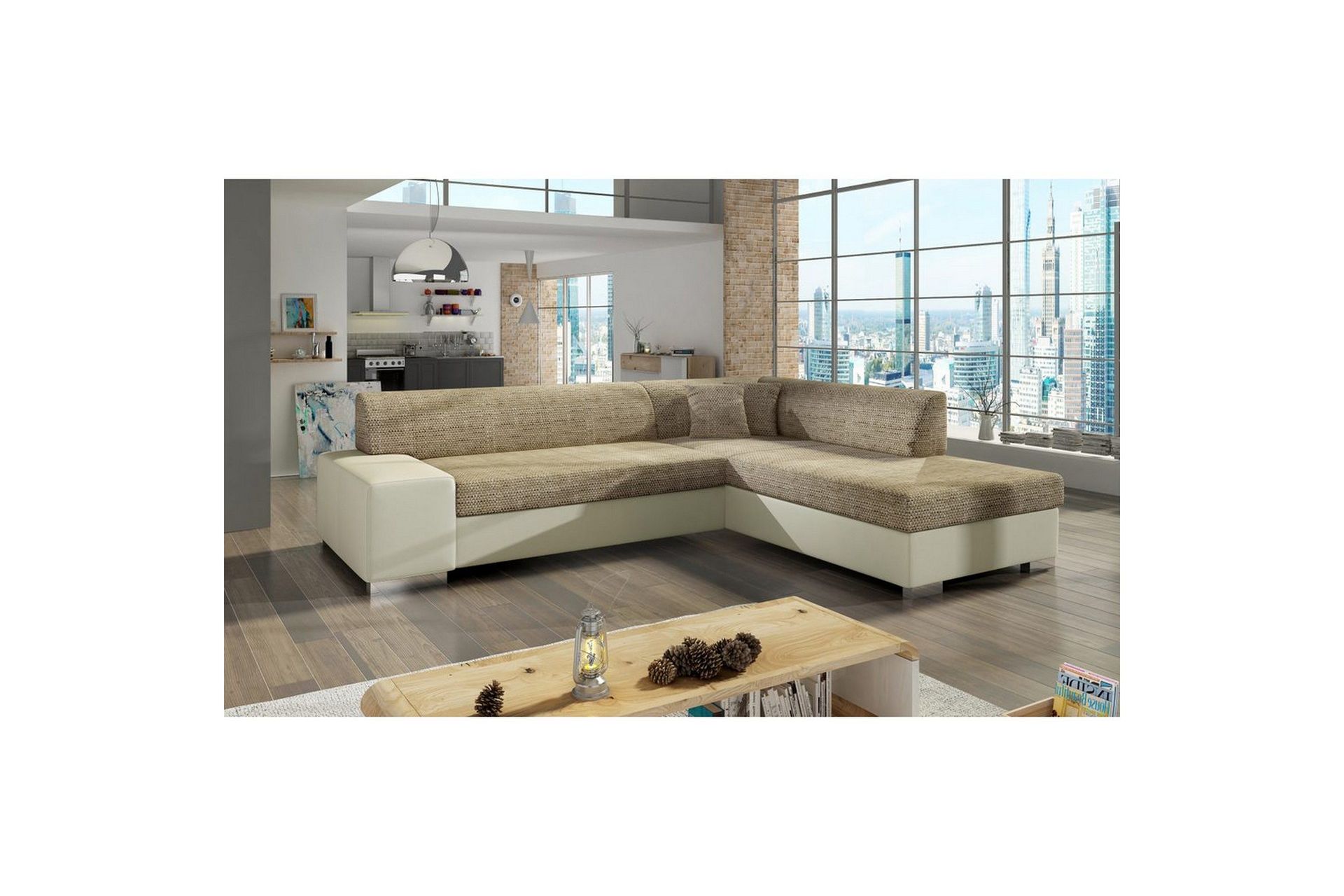 Seksjonssofa Eltap Porto 278x217x74 cm - Berlin 03, Myk 33, Beige, Høyre