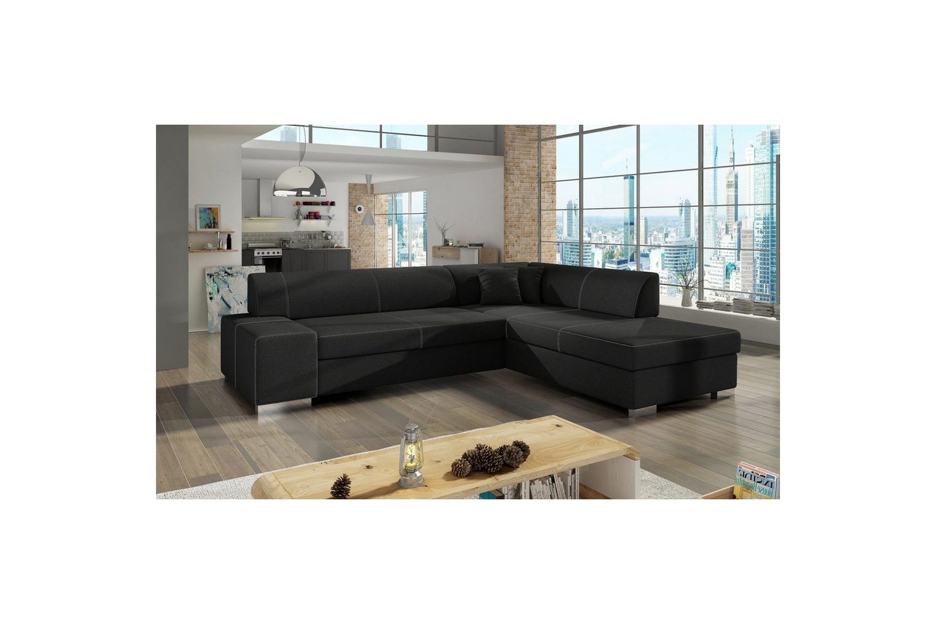 Seksjonssofa Eltap Porto 278x217x74 cm - Sawana 14, Svart, Høyre