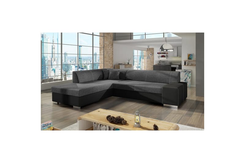 Seksjonssofa Eltap Porto 278x217x74 cm - Sawana 05, Soft 11, Grå, Svart, Venstre - Møbler - Sofaer - Sovesofaer