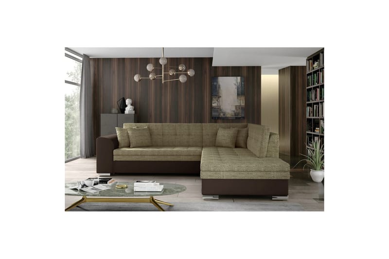 Seksjonssofa Eltap Pieretta 260x207x78 cm - Berlin 03, Myk 66, Beige, Mørk Brun, Høyre - Møbler - Sofaer - Sovesofaer