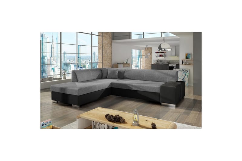 Seksjonssofa Eltap Porto 278x217x74 cm - Sawana 21, Soft 11, Grå, Svart, Venstre - Møbler - Sofaer - Sovesofaer