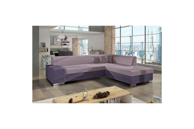 Seksjonssofa Eltap Porto 278x217x74 cm - Soro 61, Soro 65, Rosa, Lilla, Høyre - Møbler - Sofaer - Sovesofaer