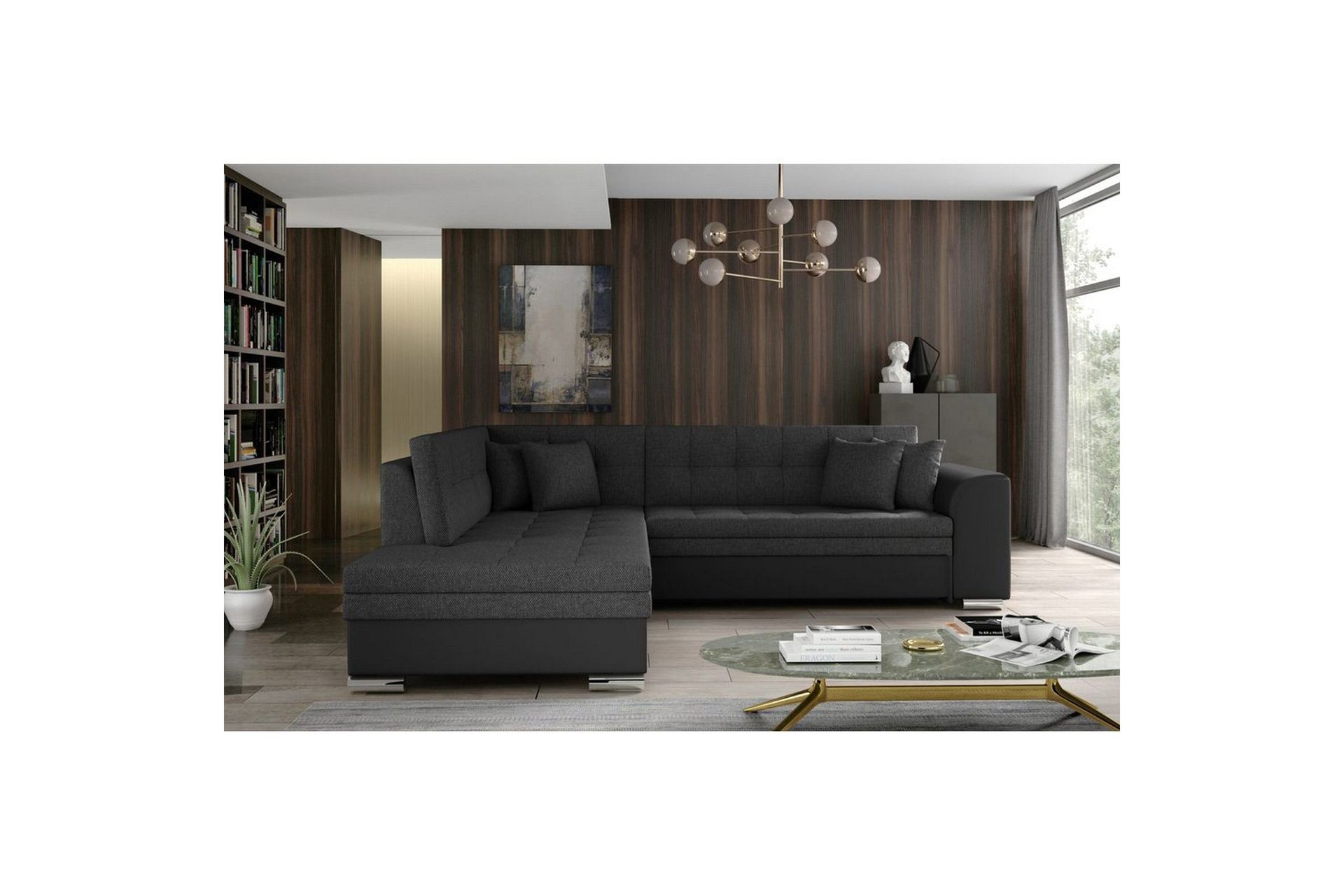 Seksjonssofa Eltap Pieretta 260x207x78 cm - Inari 96, Soft 11, Mørk grå, Svart, Venstre