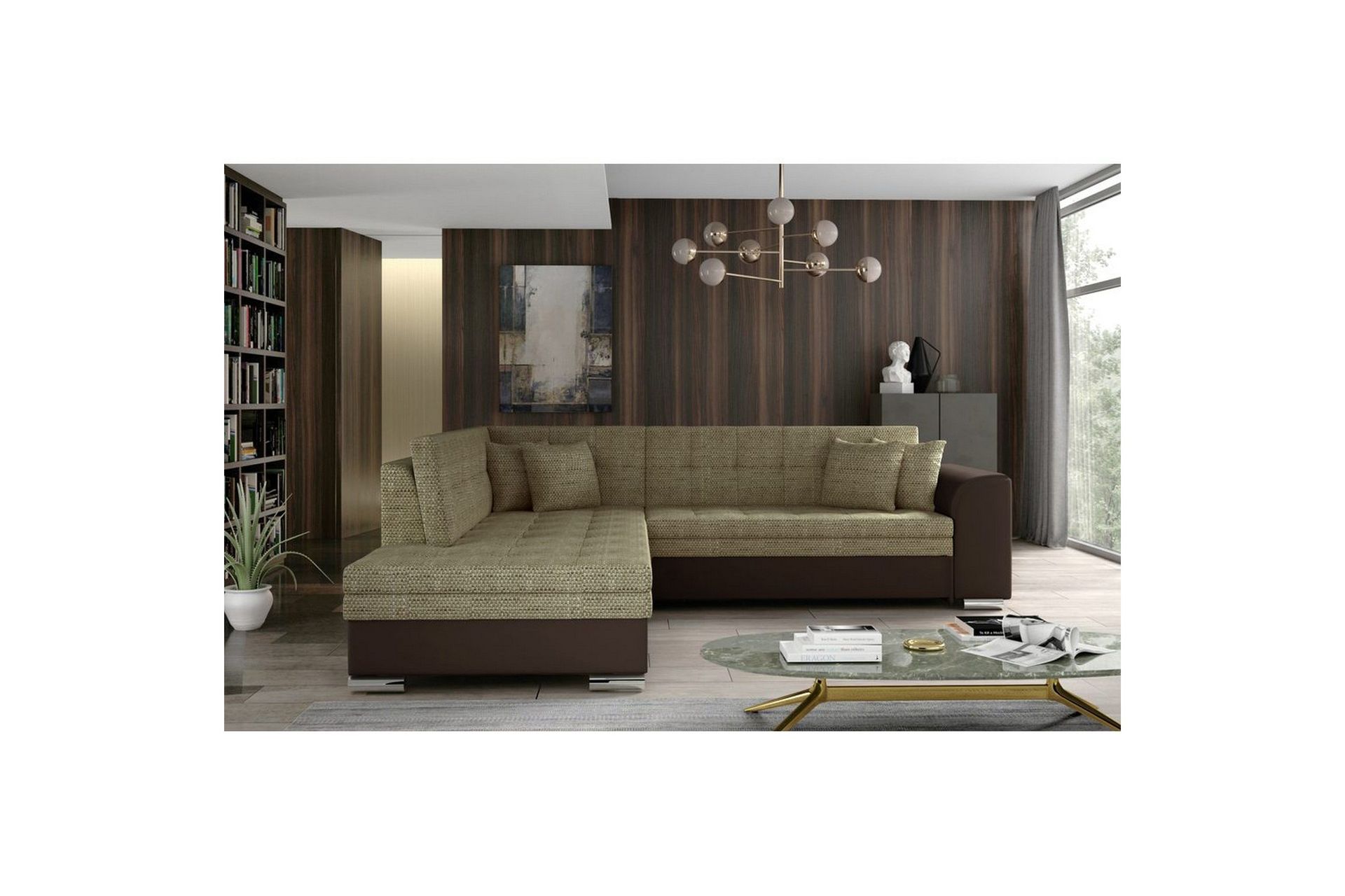 Seksjonssofa Eltap Pieretta 260x207x78 cm - Berlin 03, Myk 66, Beige, Mørk Brun, Venstre