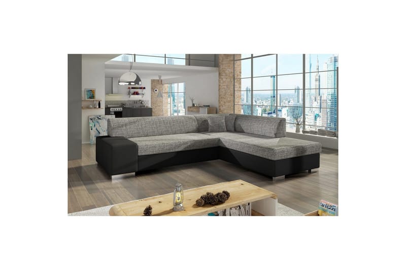 Seksjonssofa Eltap Porto 278x217x74 cm - Berlin 01, Soft 11, Grå, Svart, Høyre - Møbler - Sofaer - Sovesofaer