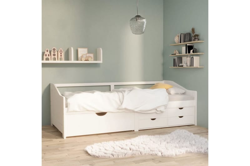 Sengeramme 3 seter med skuffer heltre furu 90x200 cm hvit - Hvit - Møbler - Sofaer - Dagsenger