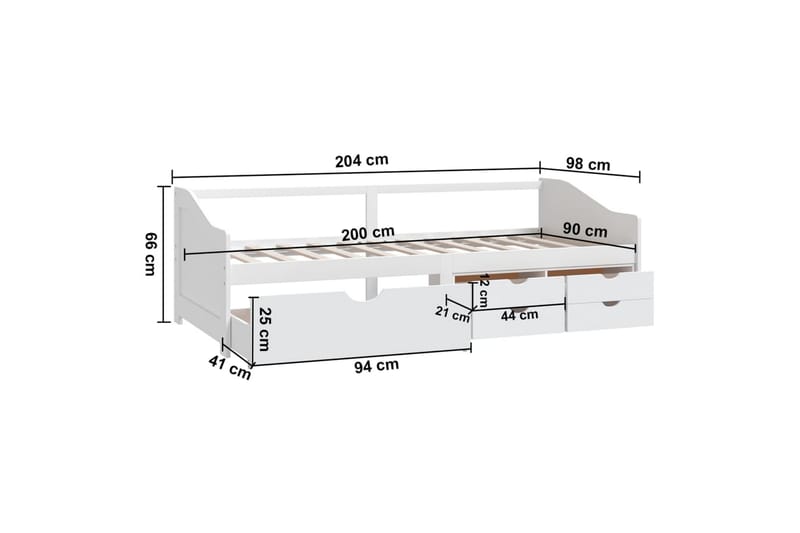 Sengeramme 3 seter med skuffer heltre furu 90x200 cm hvit - Hvit - Møbler - Sofaer - Dagsenger