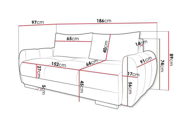 Simerly 3-seter Sofa 186 cm i Plysj - Gul - Møbler - Sofaer - Sofa 3 seter
