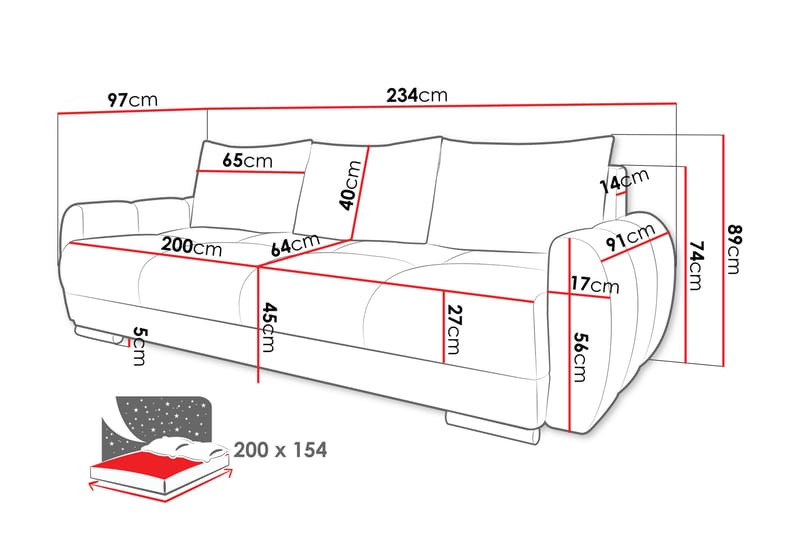 Simerly Sofa 3-seter - Oransje - Møbler - Sofaer - Sofa 3 seter
