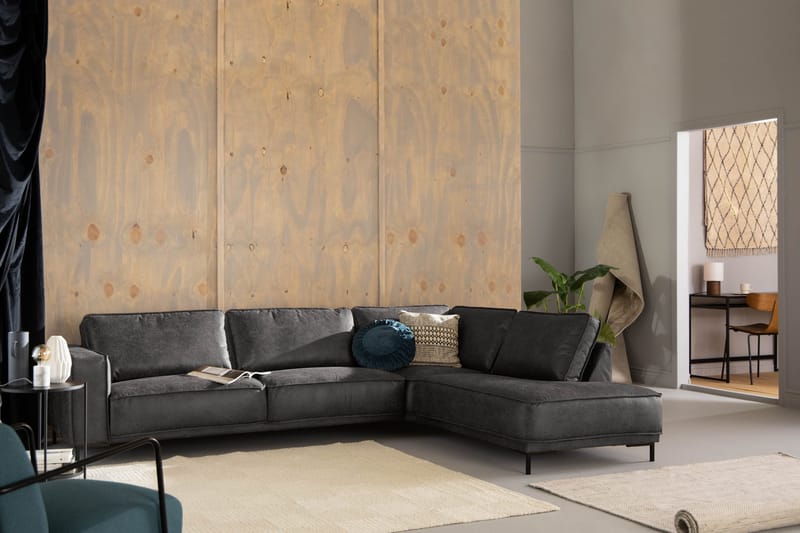 Akron 2,5-seter Sofa med Sjeselong Høyre Bonded Lær - Mørkegrå - Møbler - Sofaer - Skinnsofaer