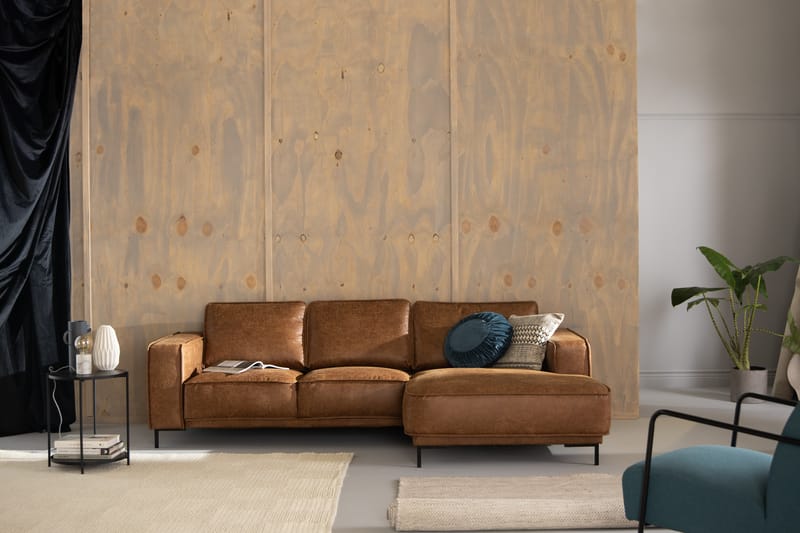 Akron 2-seter Sofa med Divan Høyre Bonded Lær - Brun - Møbler - Sofaer - Skinnsofaer