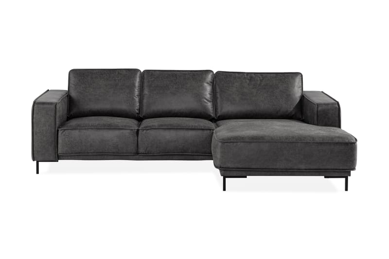 Akron 2-seter Sofa med Divan Høyre Bonded Lær - Mørkegrå - Sofa med sjeselong - Skinnsofaer - 2 seters sofa med divan