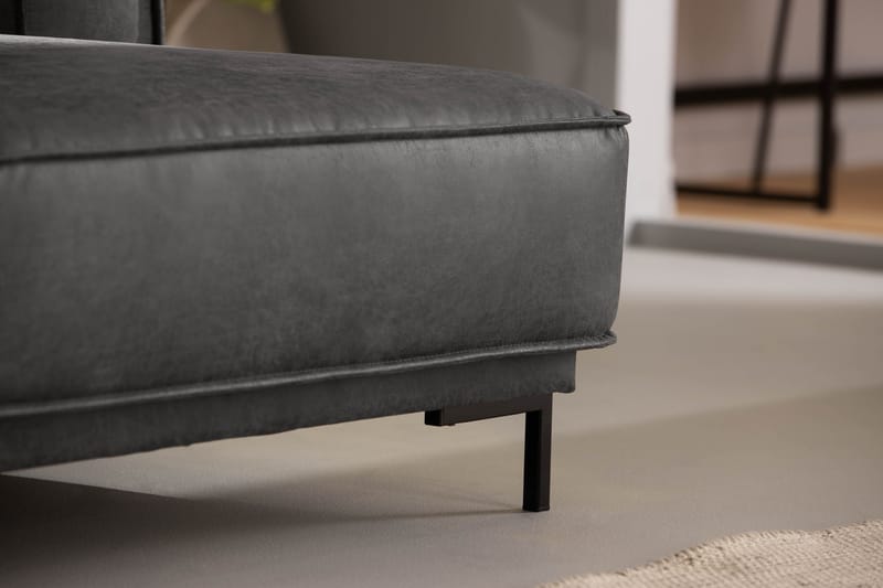 Akron 2-seter Sofa med Divan Høyre Bonded Lær - Mørkegrå - Sofa med sjeselong - Skinnsofaer - 2 seters sofa med divan