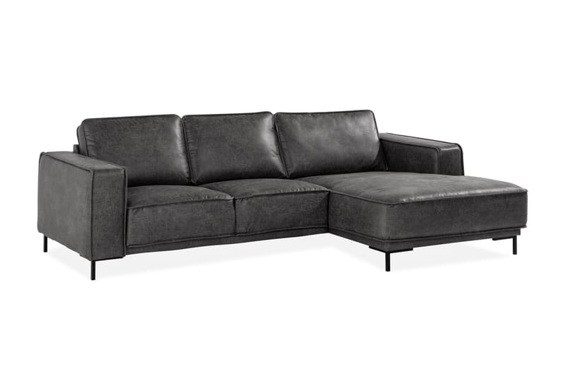 Akron 2-seter Sofa med Divan Høyre Bonded Lær - Mørkegrå - Sofa med sjeselong - Skinnsofaer - 2 seters sofa med divan