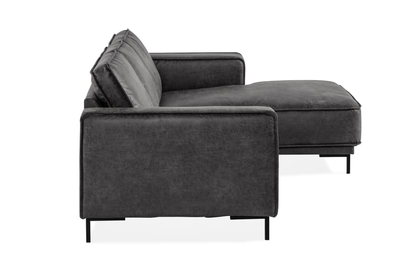 Akron 2-seter Sofa med Divan Høyre Bonded Lær - Mørkegrå - Sofa med sjeselong - Skinnsofaer - 2 seters sofa med divan