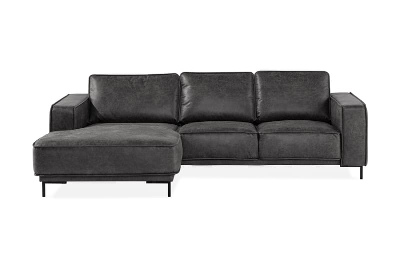 Akron 2-seter Sofa med Divan Venstre Bonded Lær - Mørkegrå - Sofa med sjeselong - Skinnsofaer - 2 seters sofa med divan