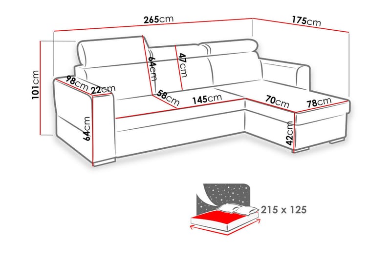 Azalea Divansovesofa 265x175x101 cm - Sovesofaer - Sovesofa divan - Skinnsofaer