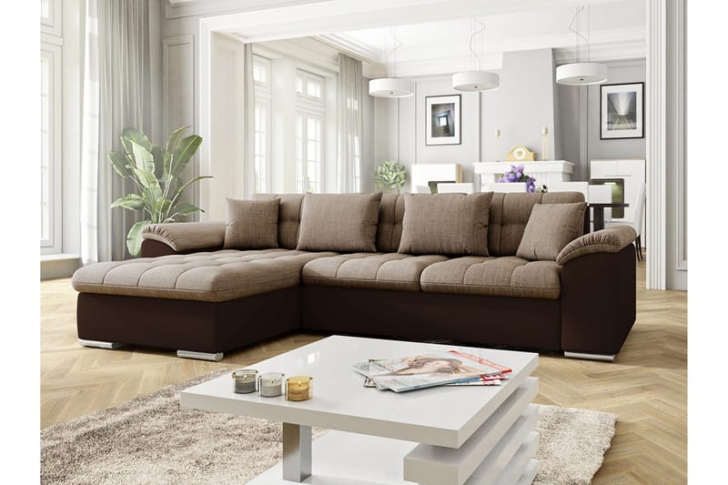 Camior Divansovesofa 4-seter Venstre Kunstlær - Beige/Brun - Møbler - Sofaer - Skinnsofaer