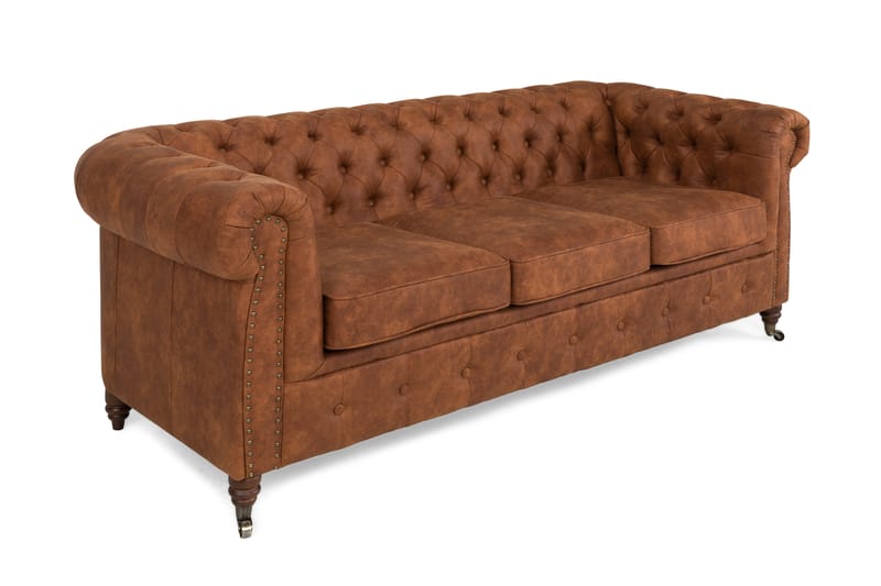 Chesterfield Deluxe 3-seters Sofa - Konjakk - Møbler - Sofaer - Skinnsofaer