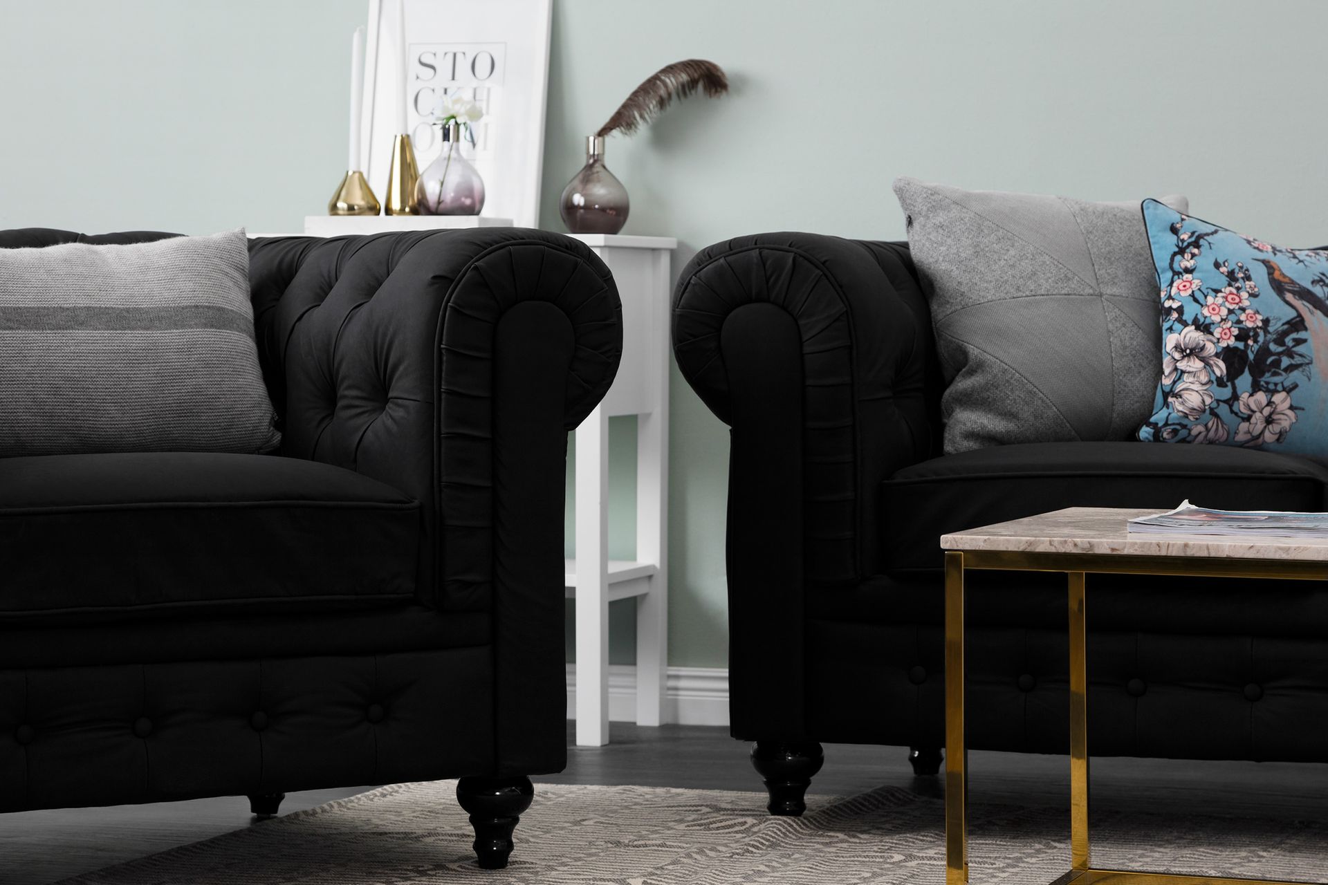 Chesterfield Lyx 3-seter Dyp sofa kunstskinn - Svart - Møbler - Sofaer - Skinnsofaer