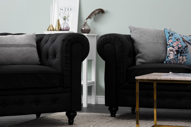 Chesterfield Lyx 3-seter Dyp sofa kunstskinn - Svart - Møbler - Sofaer - Skinnsofaer