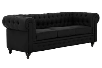 Chesterfield Lyx 3-seter Dyp sofa kunstskinn - Svart - Møbler - Sofaer - Skinnsofaer