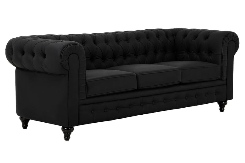Chesterfield Lyx 3-seter Dyp sofa kunstskinn - Svart - Møbler - Sofaer - Skinnsofaer