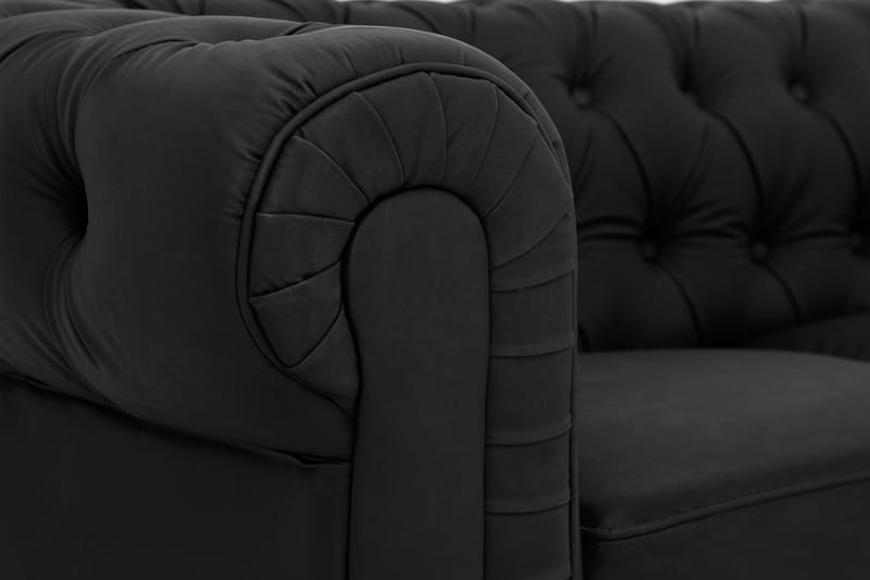 Chesterfield Lyx 3-seter Dyp sofa kunstskinn - Svart - Møbler - Sofaer - Skinnsofaer