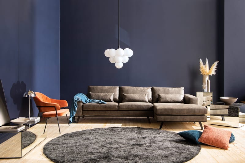 Copenhagen 4-seters Høyrevendt L-formet Divansofa i Kunstlær - Mørk grå - Møbler - Sofaer - Skinnsofaer