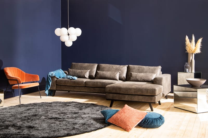 Copenhagen 4-seters Høyrevendt L-formet Divansofa i Kunstlær - Mørk grå - Møbler - Sofaer - Skinnsofaer