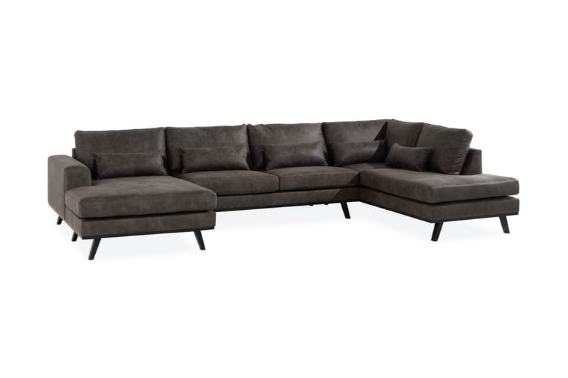 Copenhagen 5-seters Høyrevendt U-formet Sofa med Divan og Sjeselong i Kunstlær - Mørk grå - Møbler - Sofaer - Skinnsofaer