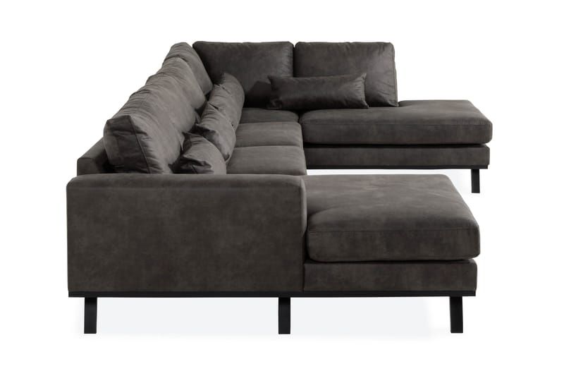 Copenhagen 5-seters Høyrevendt U-formet Sofa med Divan og Sjeselong i Kunstlær - Mørk grå - Møbler - Sofaer - Skinnsofaer