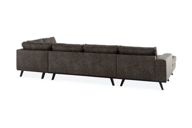 Copenhagen 5-seters Høyrevendt U-formet Sofa med Divan og Sjeselong i Kunstlær - Mørk grå - Møbler - Sofaer - Skinnsofaer